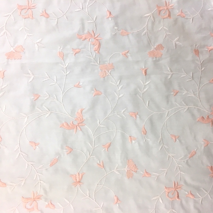 Ivory and Peach flowers Embroidered Silk